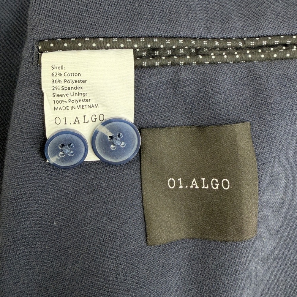 01. Algo Blazer Jacket Men's Large Blue Two Button Vented Cotton Blend - Picture 6 of 11